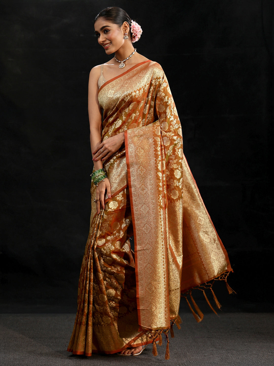  Libas Rust Brown Banarasi Silk Blend Saree 