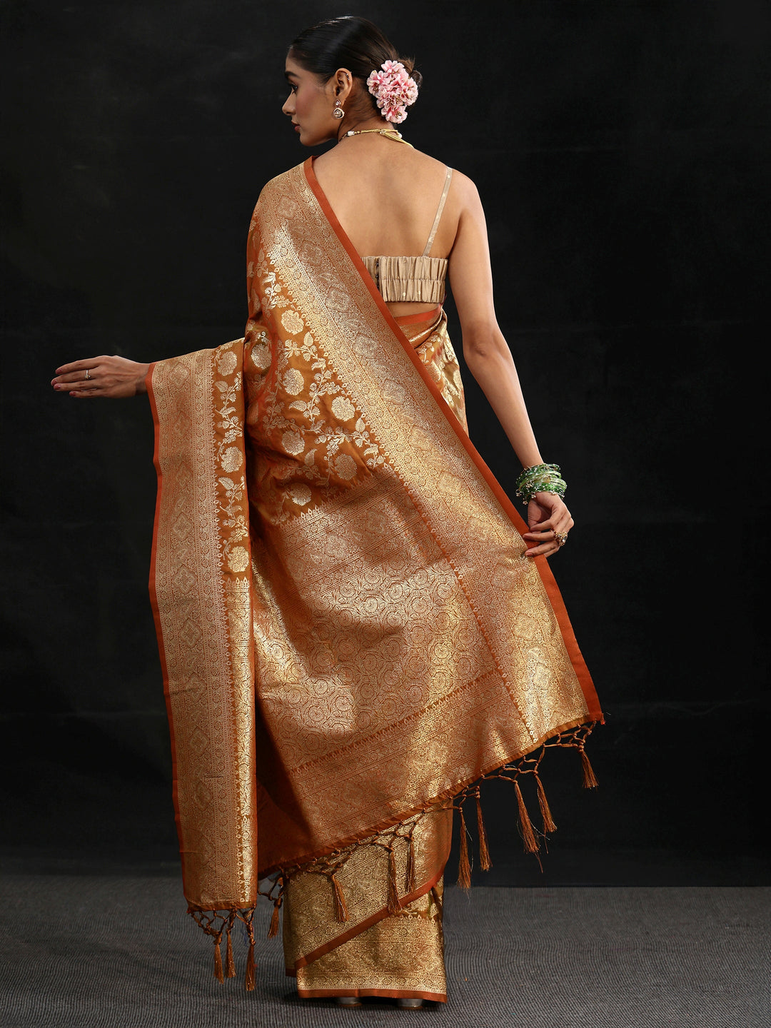 Libas Rust Brown Banarasi Silk Blend Saree 