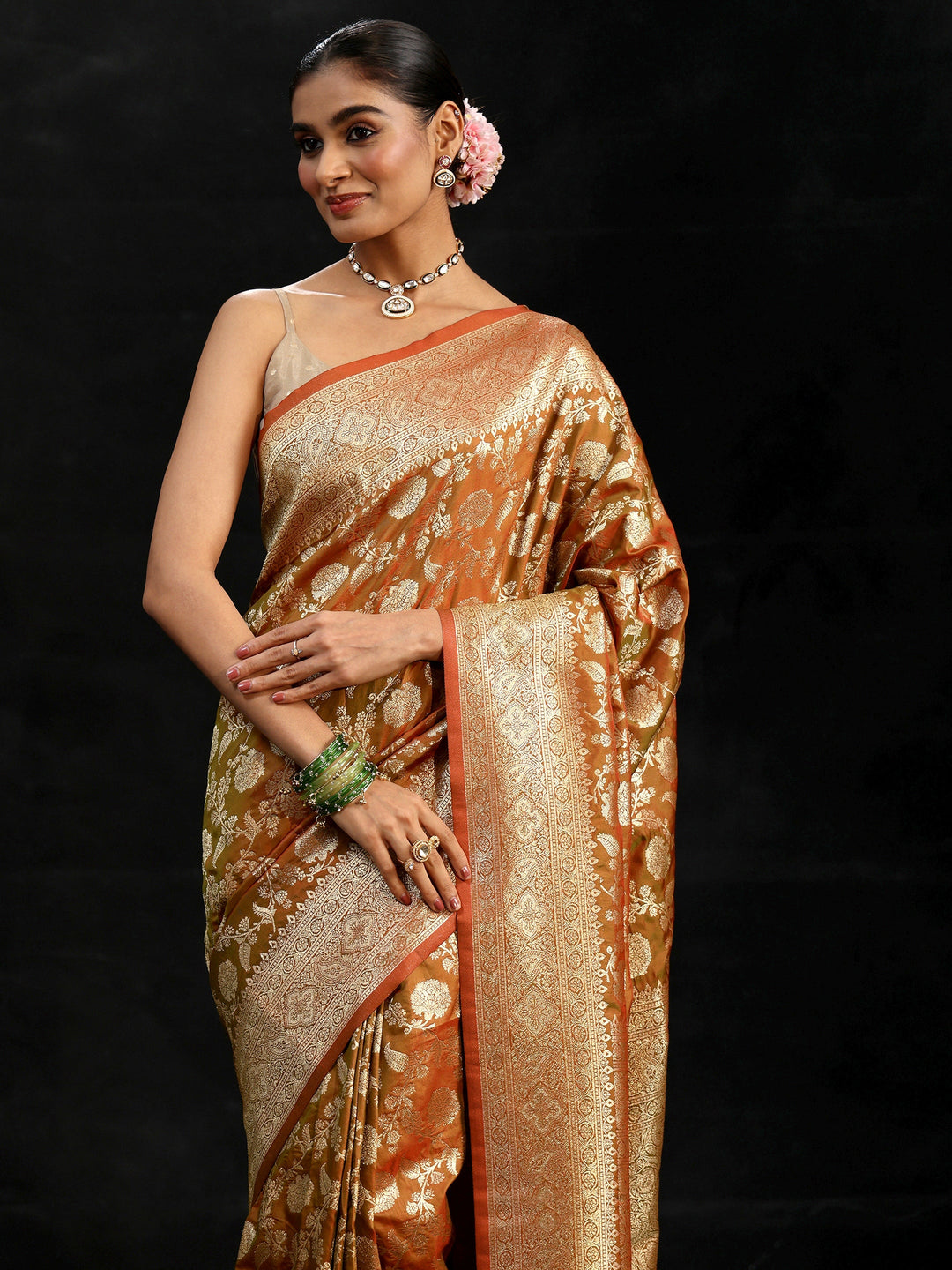  Libas Rust Brown Banarasi Silk Blend Saree 