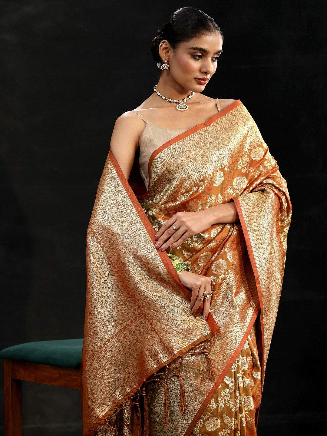  Libas Rust Brown Banarasi Silk Blend Saree 