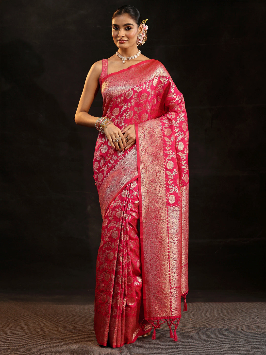  Libas Rani Pink Banarasi Silk Blend Saree 