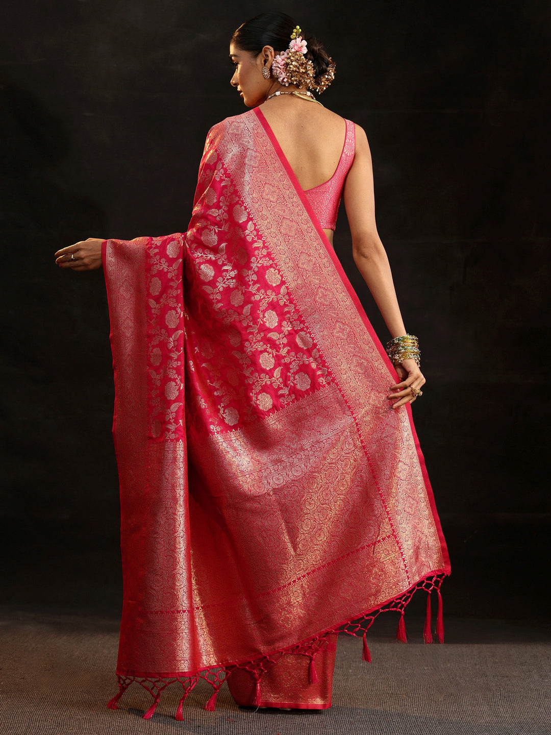  Libas Rani Pink Banarasi Silk Blend Saree 