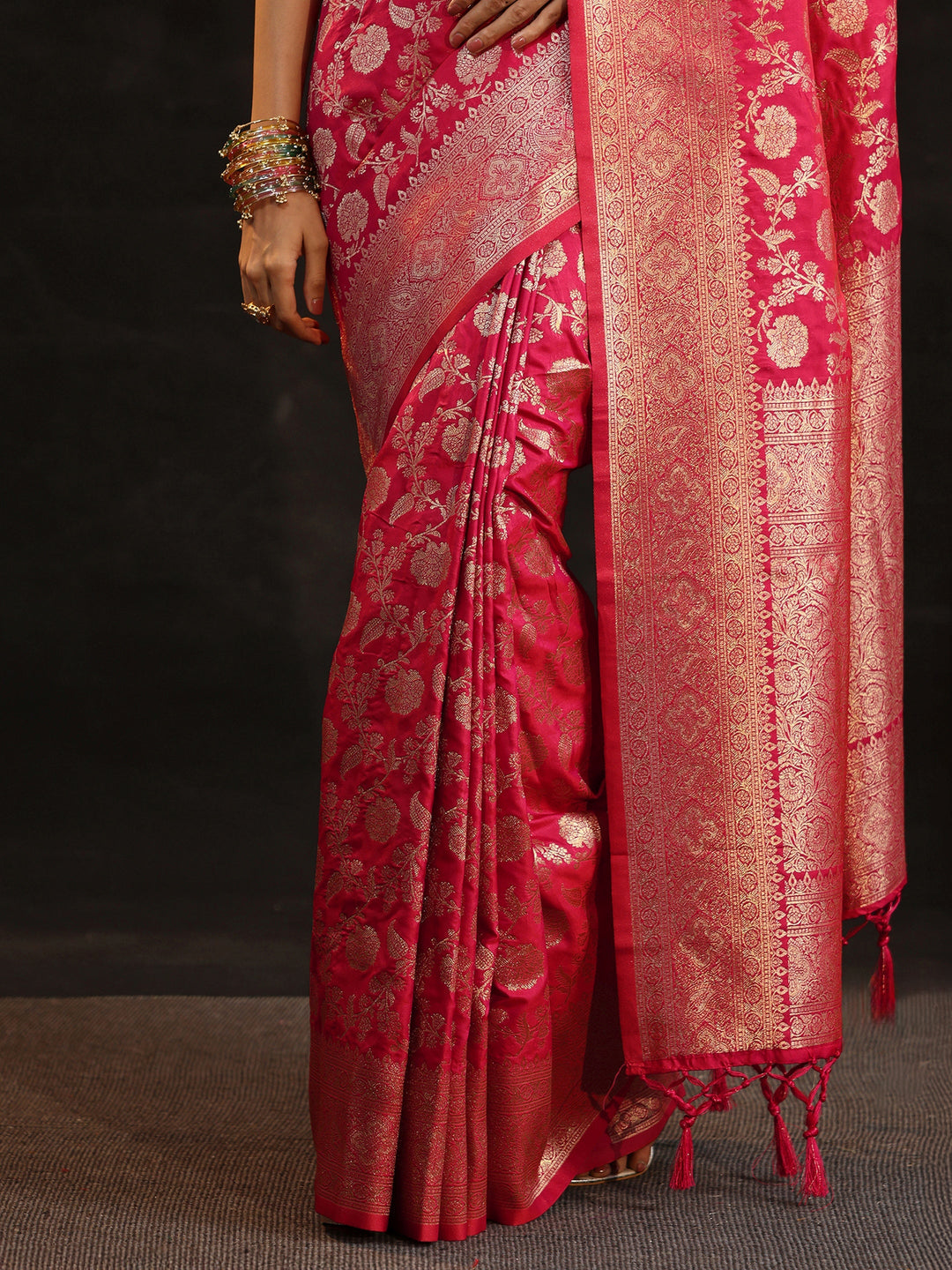  Libas Rani Pink Banarasi Silk Blend Saree 