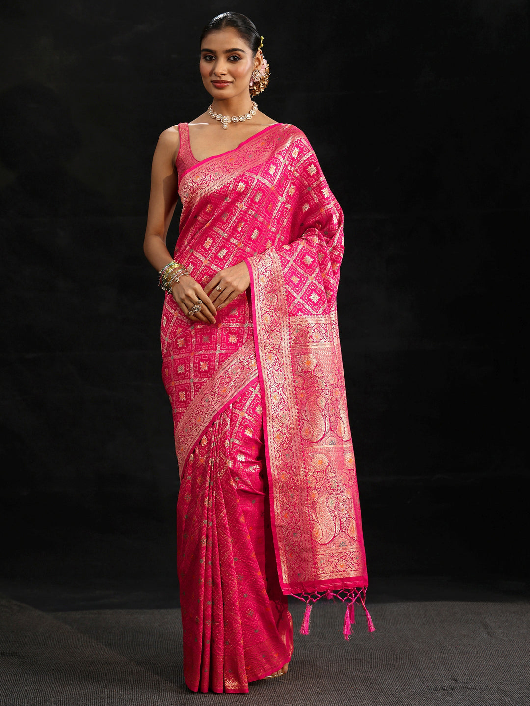  Libas Rani Pink Gharchola Silk Blend Saree 
