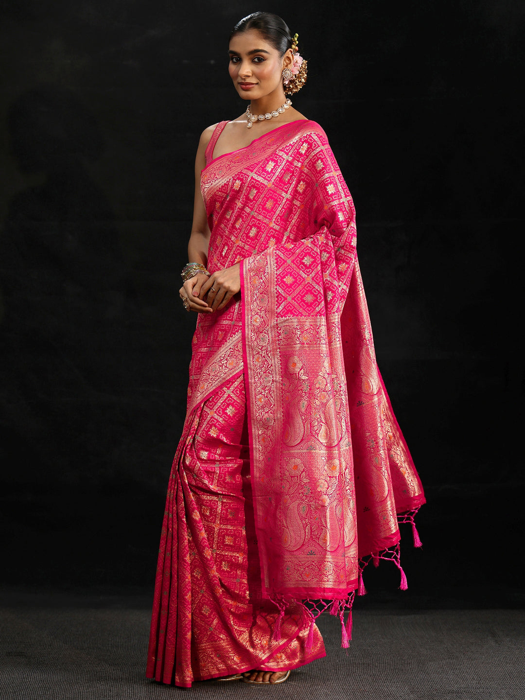  Libas Rani Pink Gharchola Silk Blend Saree 