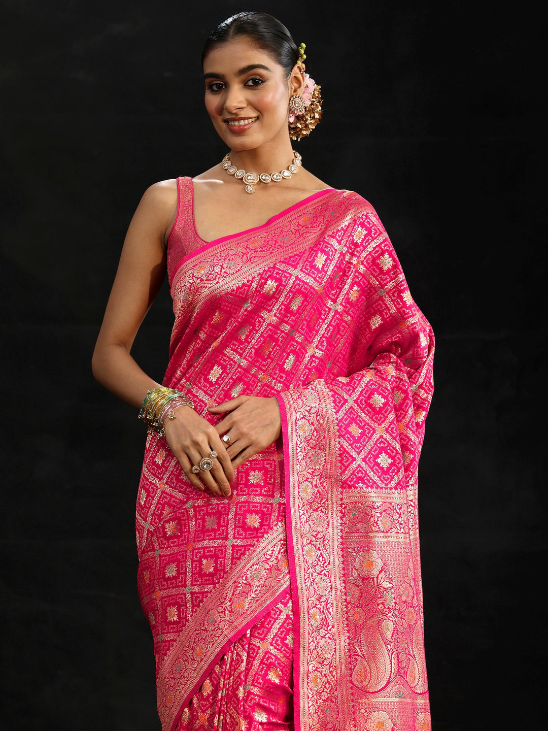  Libas Rani Pink Gharchola Silk Blend Saree 