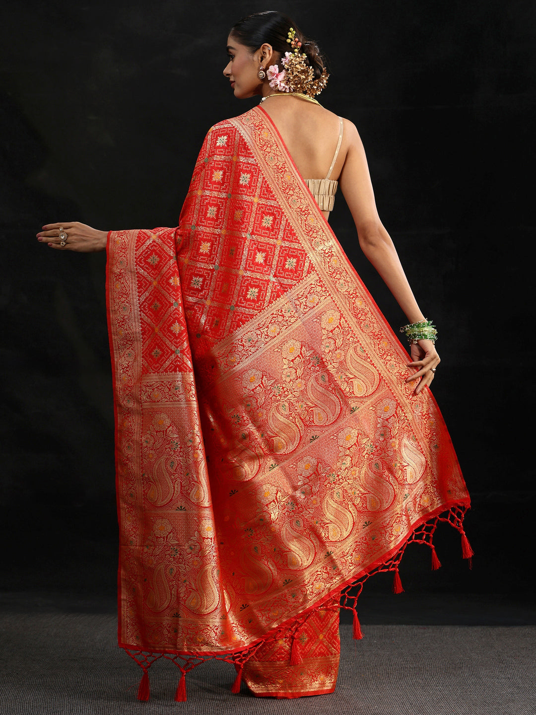  Libas Vermilion Red Gharchola Silk Blend Saree 