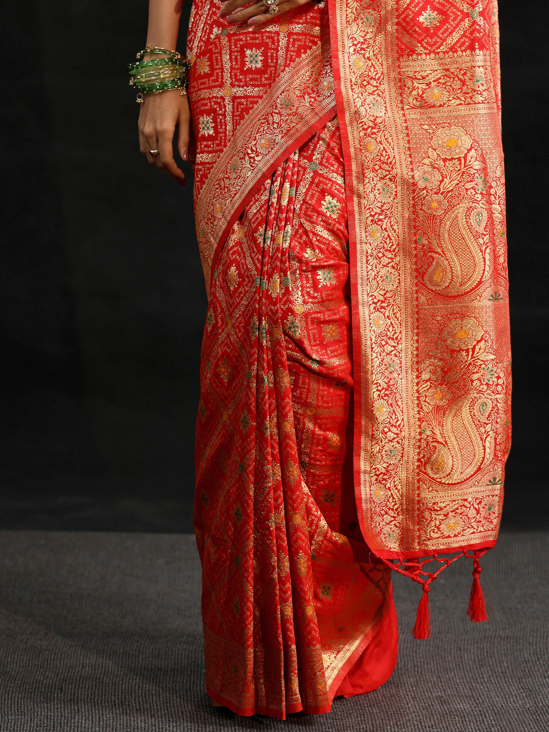  Libas Vermilion Red Gharchola Silk Blend Saree 
