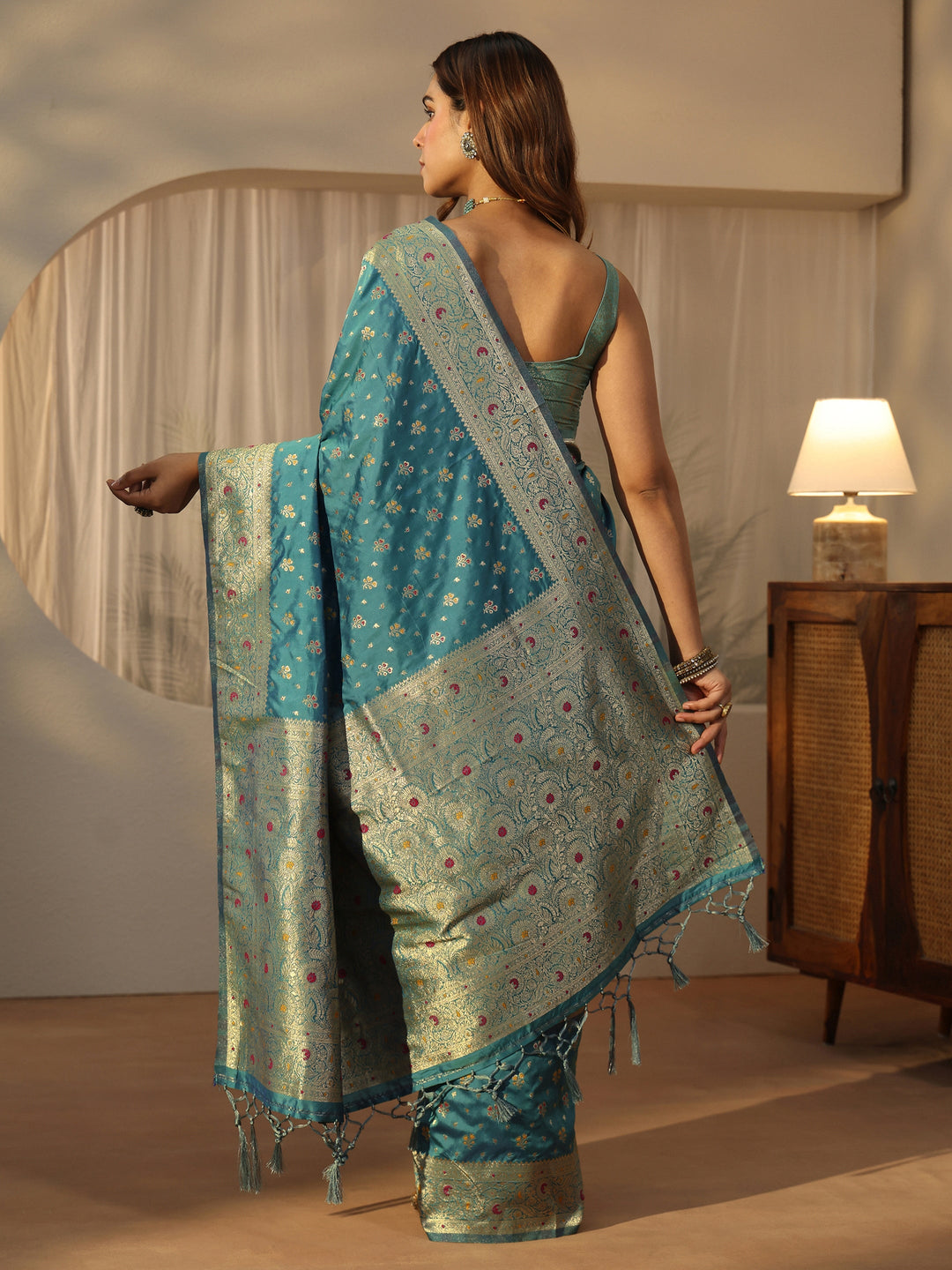  Libas Cerulean Blue Banarasi Silk Blend Saree 