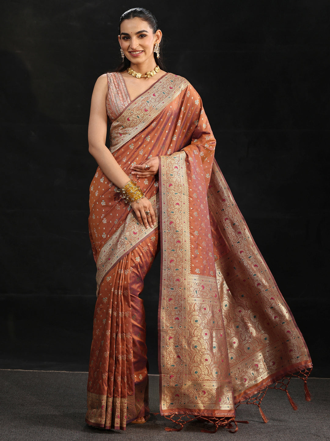 Libas Rust Brown Banarasi Silk Blend Saree 