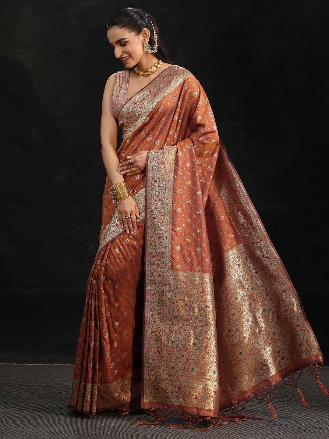 Libas Rust Brown Banarasi Silk Blend Saree 