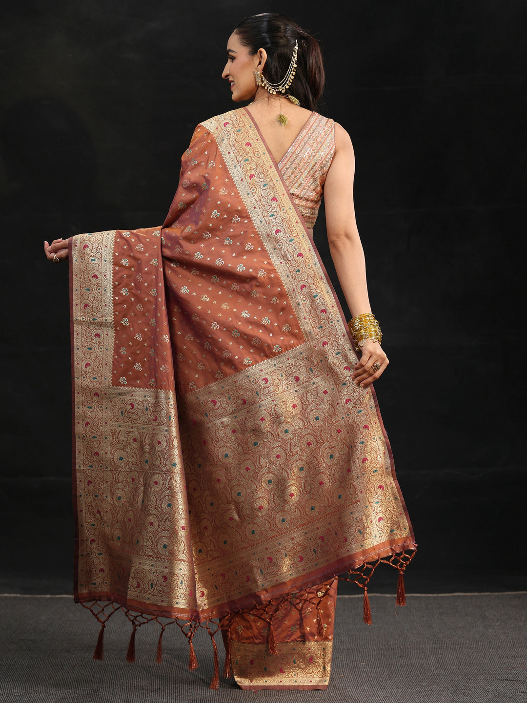  Libas Rust Brown Banarasi Silk Blend Saree 