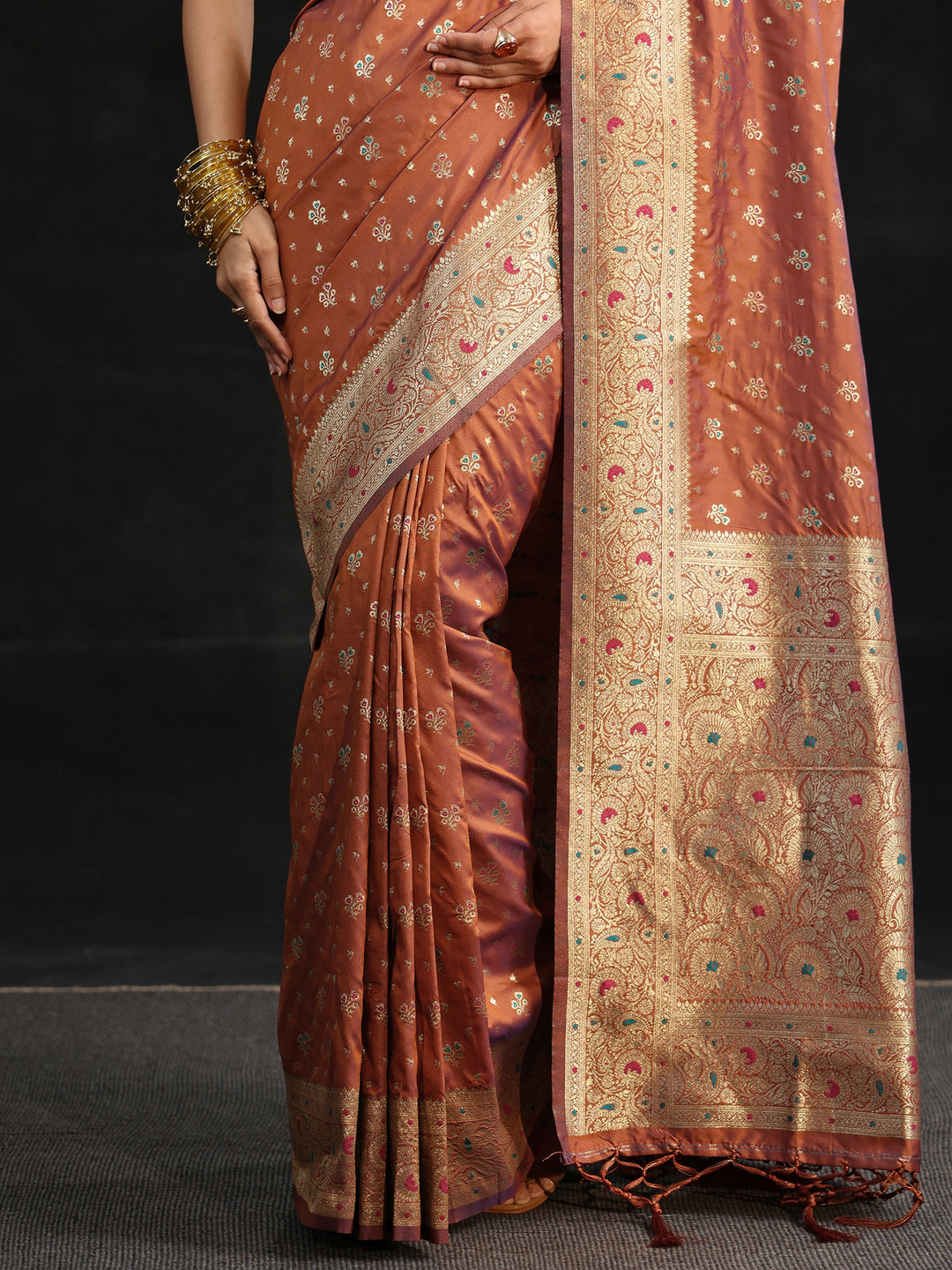  Libas Rust Brown Banarasi Silk Blend Saree 