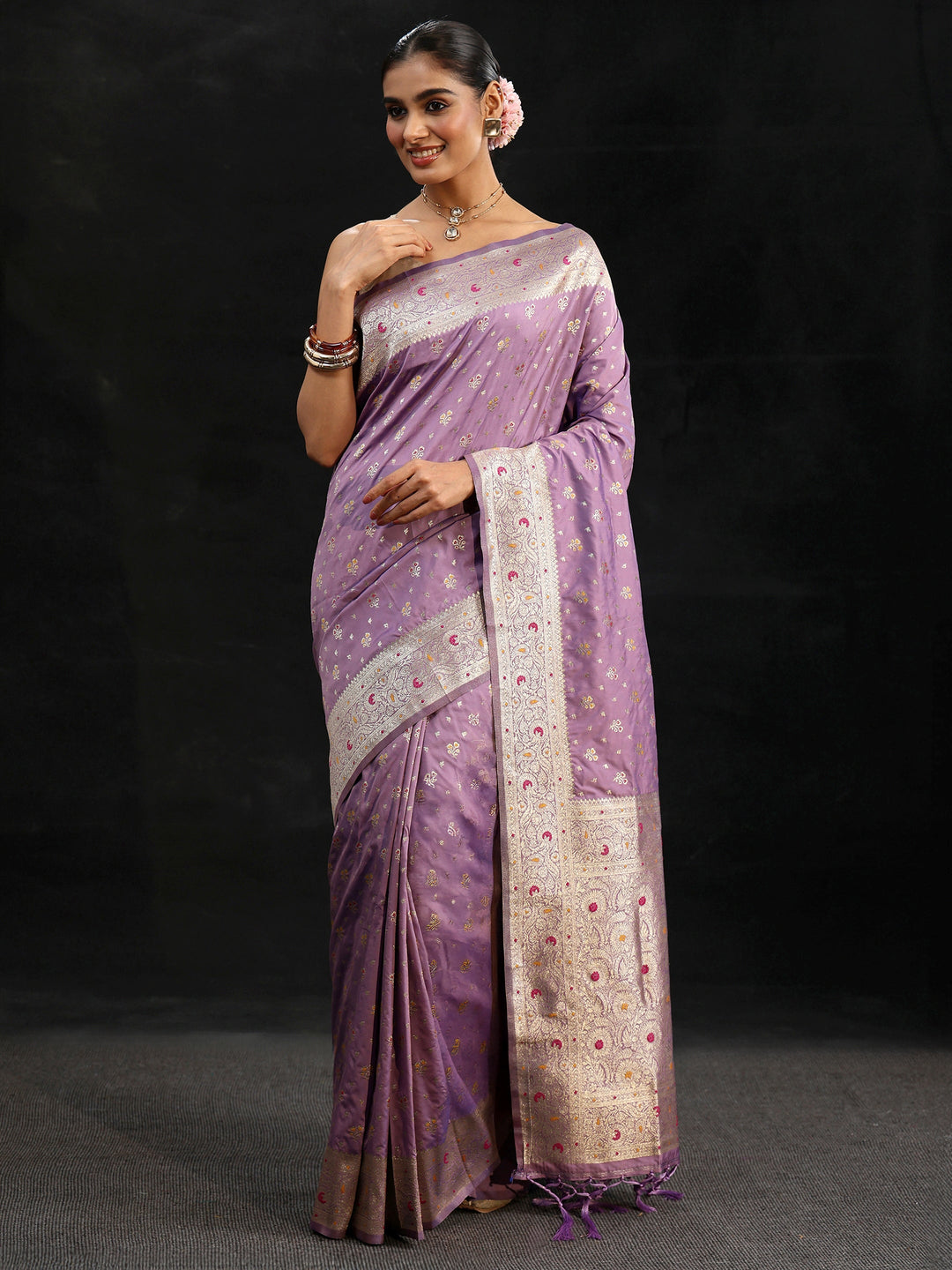  Libas Lavender Banarasi Silk Blend Saree 