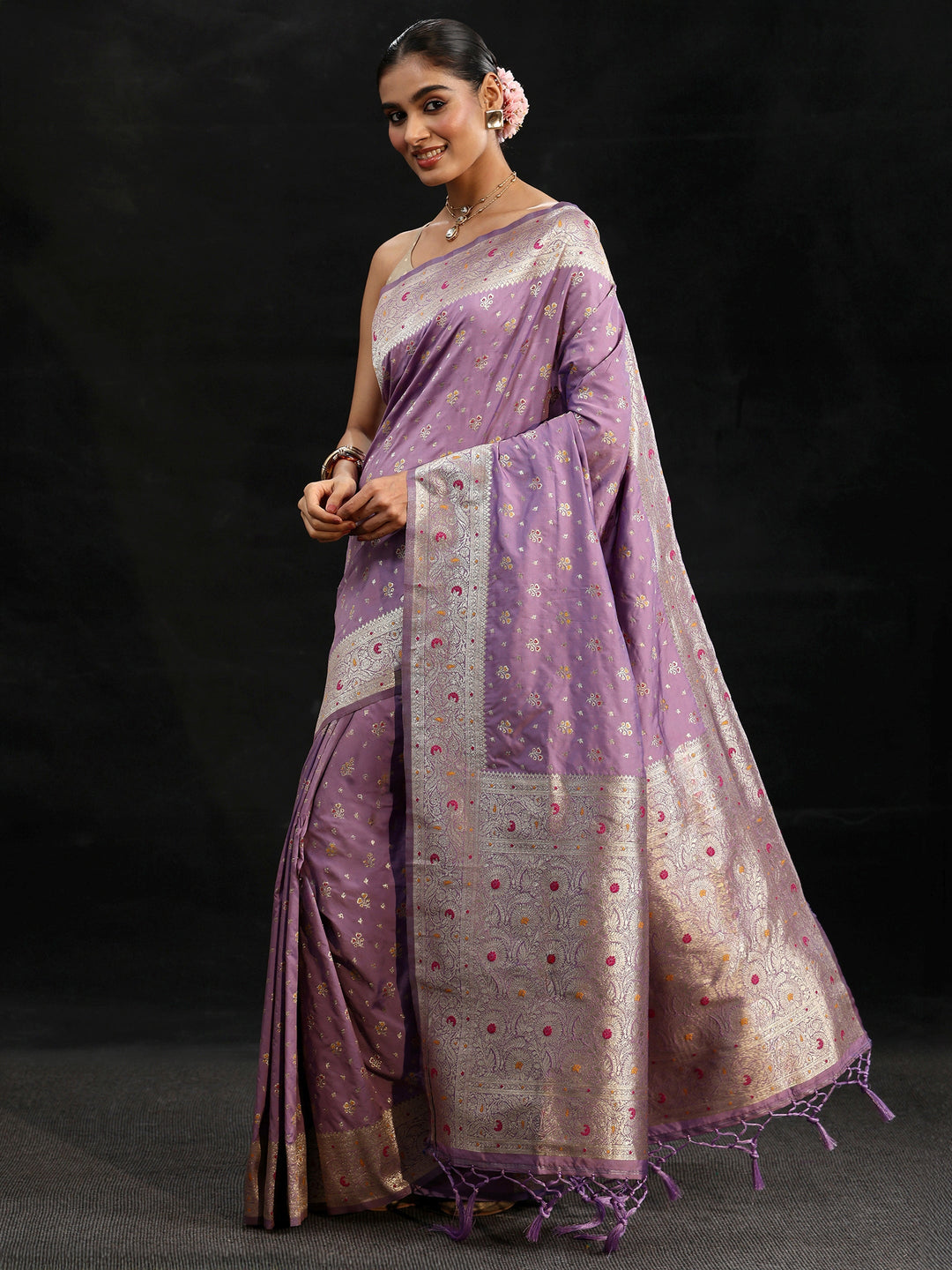  Libas Lavender Banarasi Silk Blend Saree 
