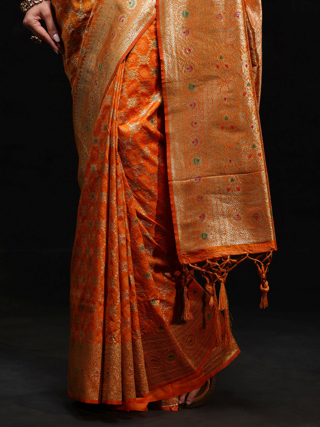  Libas Orange Meenakari Banarasi Silk Blend Saree 