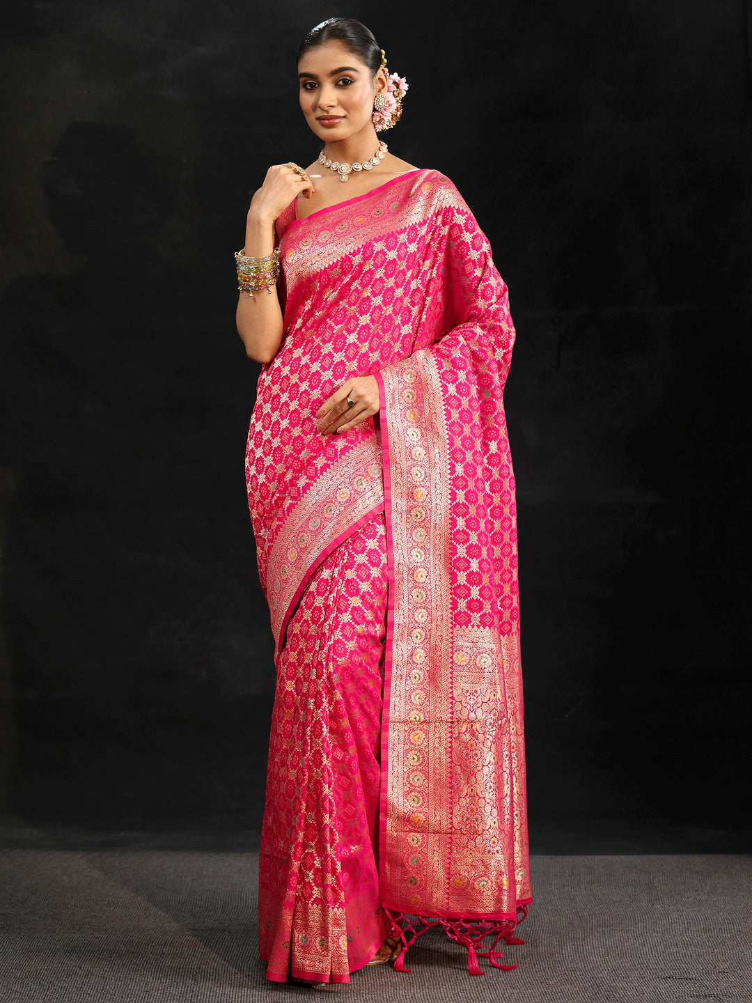  Libas Rani Pink Banarasi Silk Blend Saree 