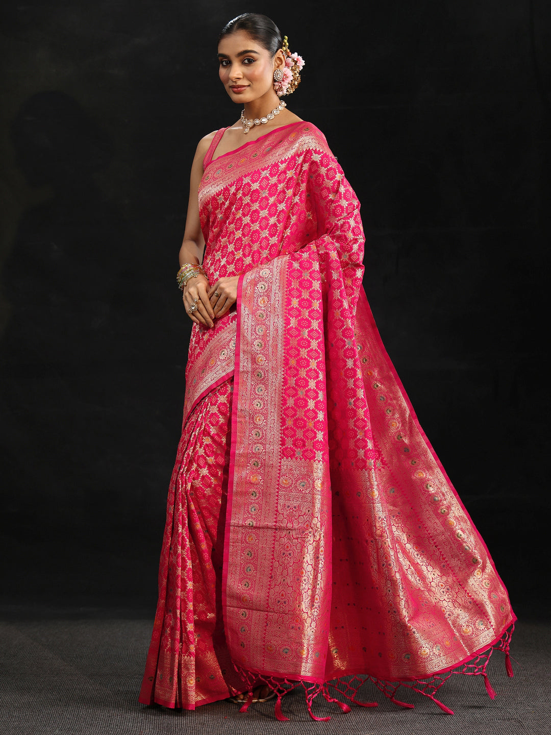  Libas Rani Pink Banarasi Silk Blend Saree 