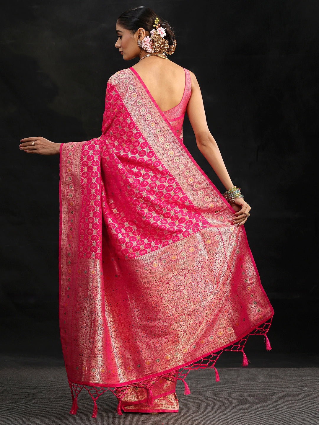  Libas Rani Pink Banarasi Silk Blend Saree 