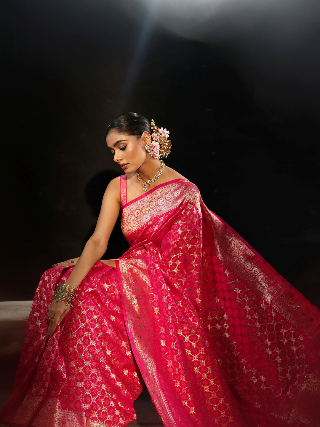  Libas Rani Pink Banarasi Silk Blend Saree 