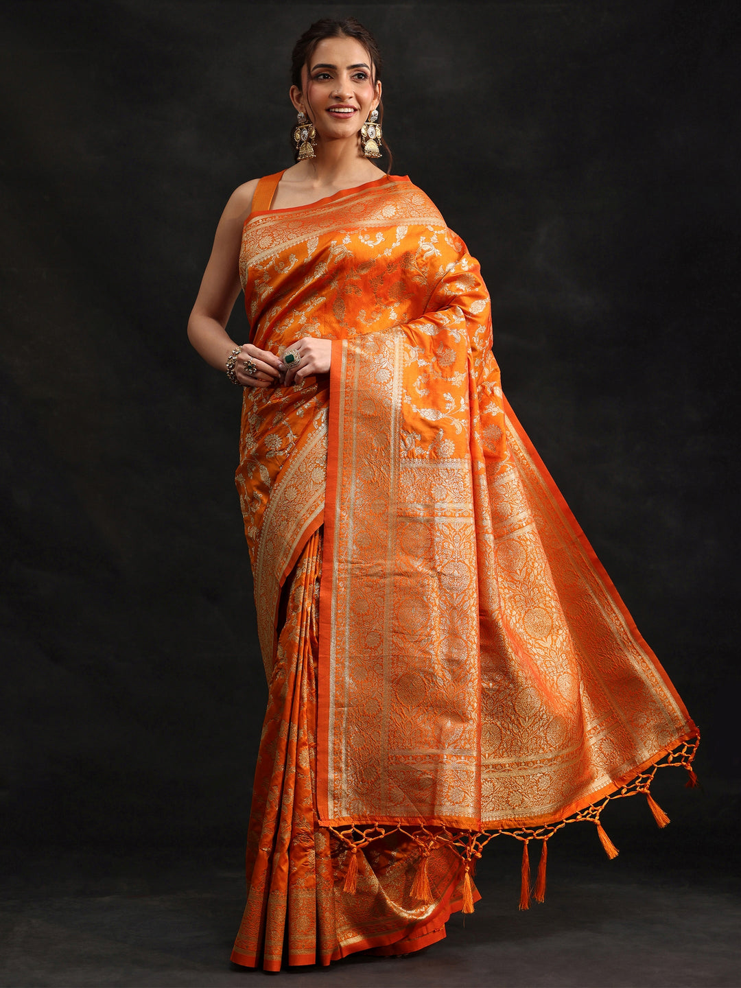  Libas Orange Banarasi Silk Blend Saree 