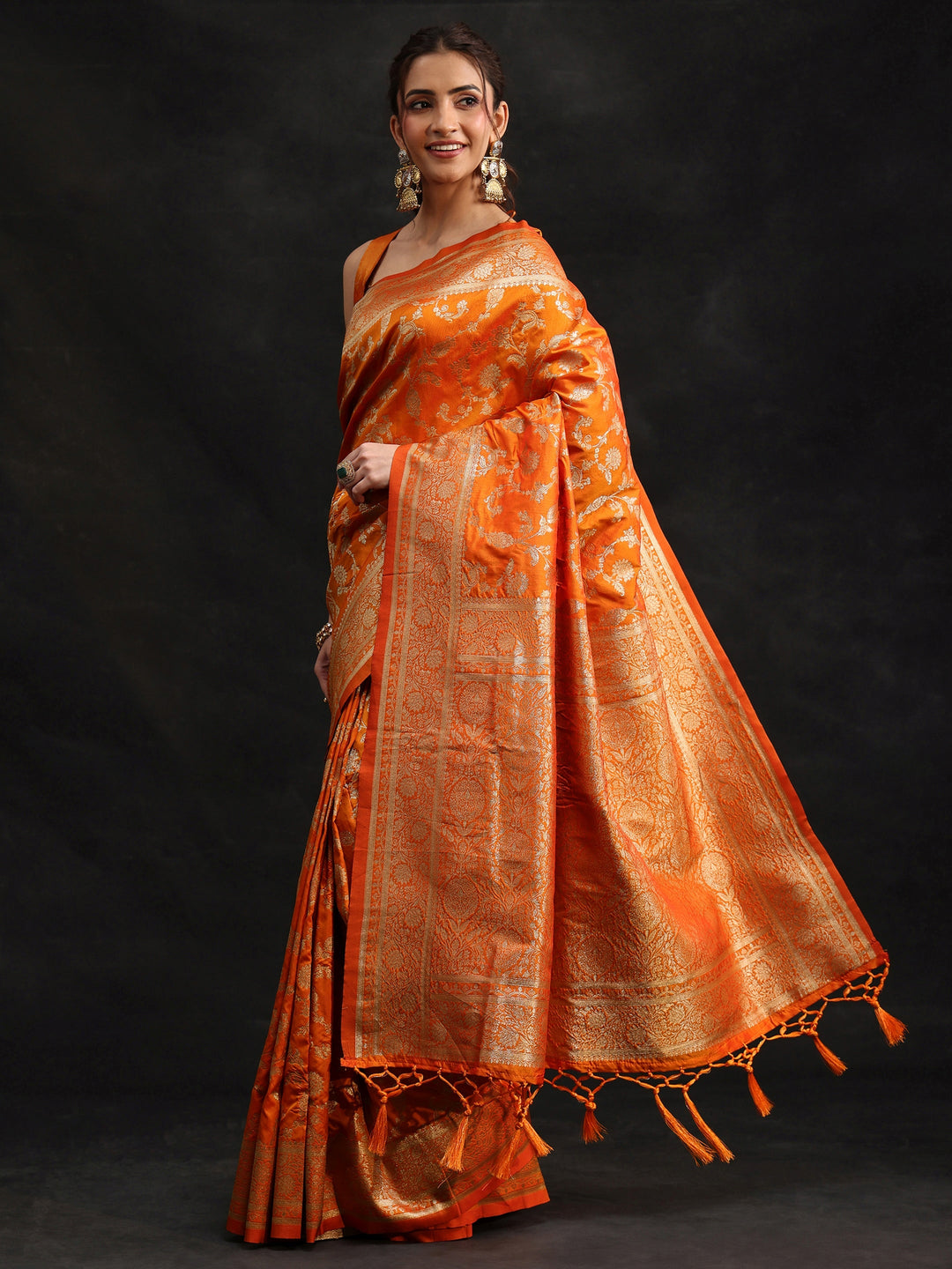  Libas Orange Banarasi Silk Blend Saree 