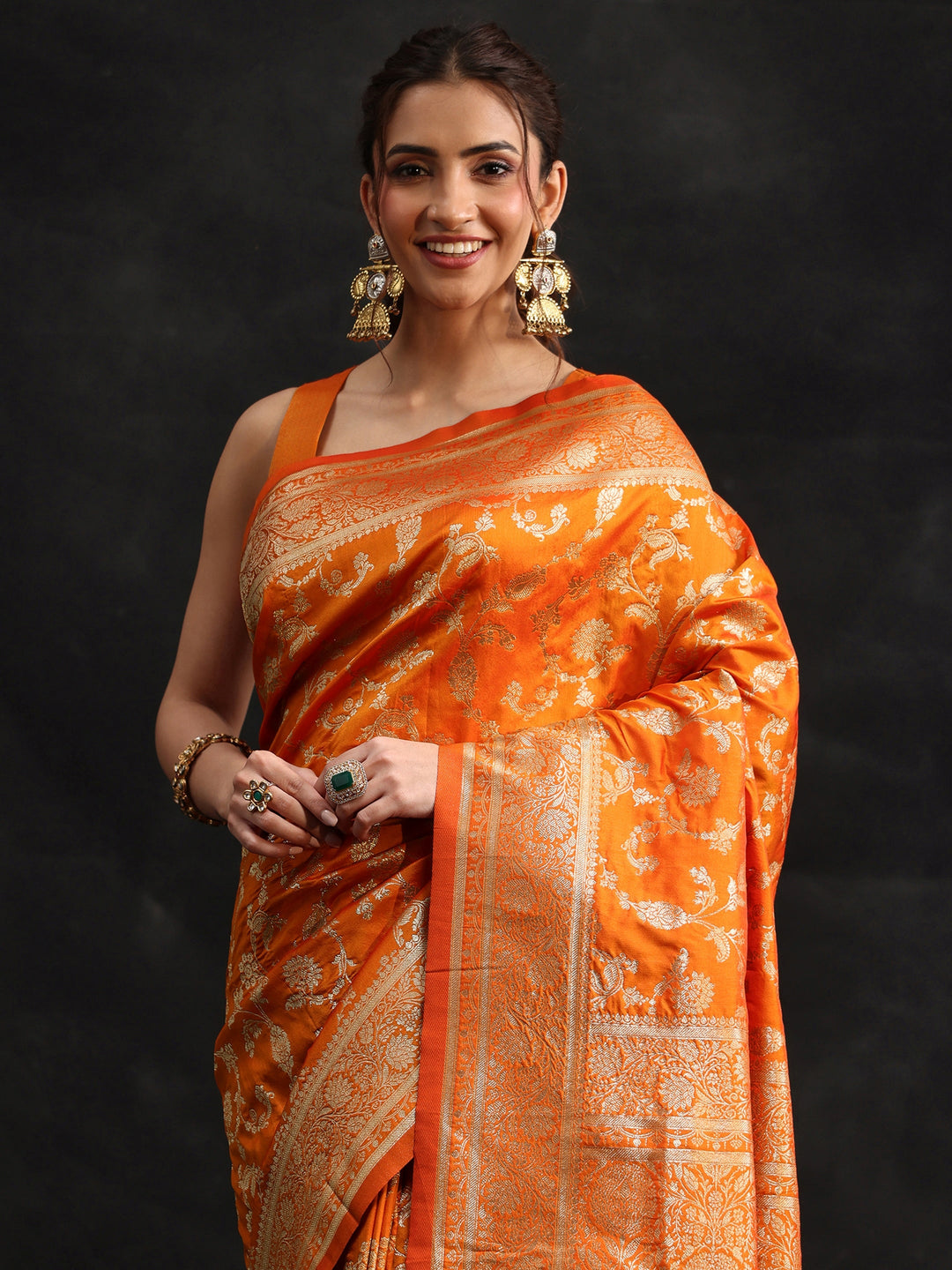  Libas Orange Banarasi Silk Blend Saree 