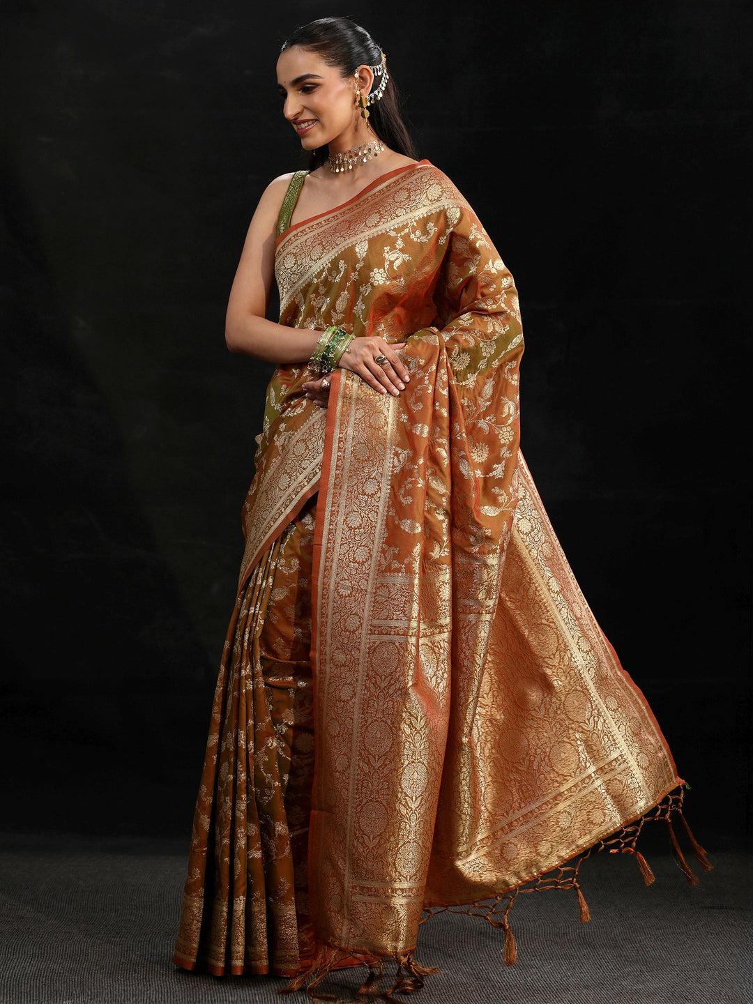  Libas Rust Brown Banarasi Silk Blend Saree 