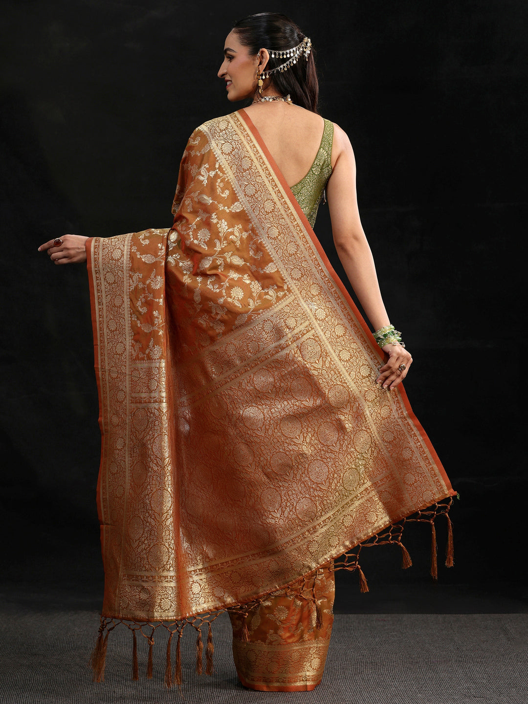  Libas Rust Brown Banarasi Silk Blend Saree 