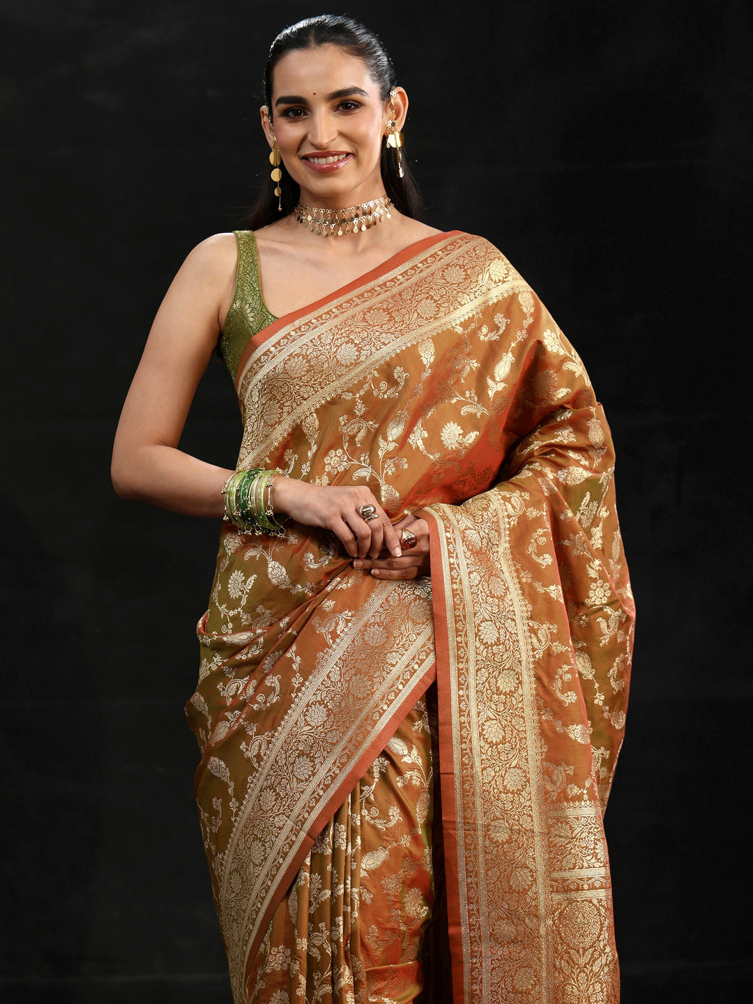  Libas Rust Brown Banarasi Silk Blend Saree 