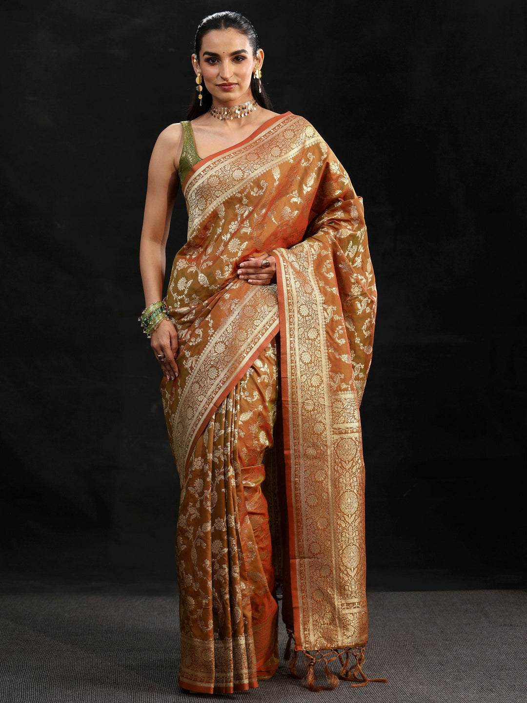  Libas Rust Brown Banarasi Silk Blend Saree 