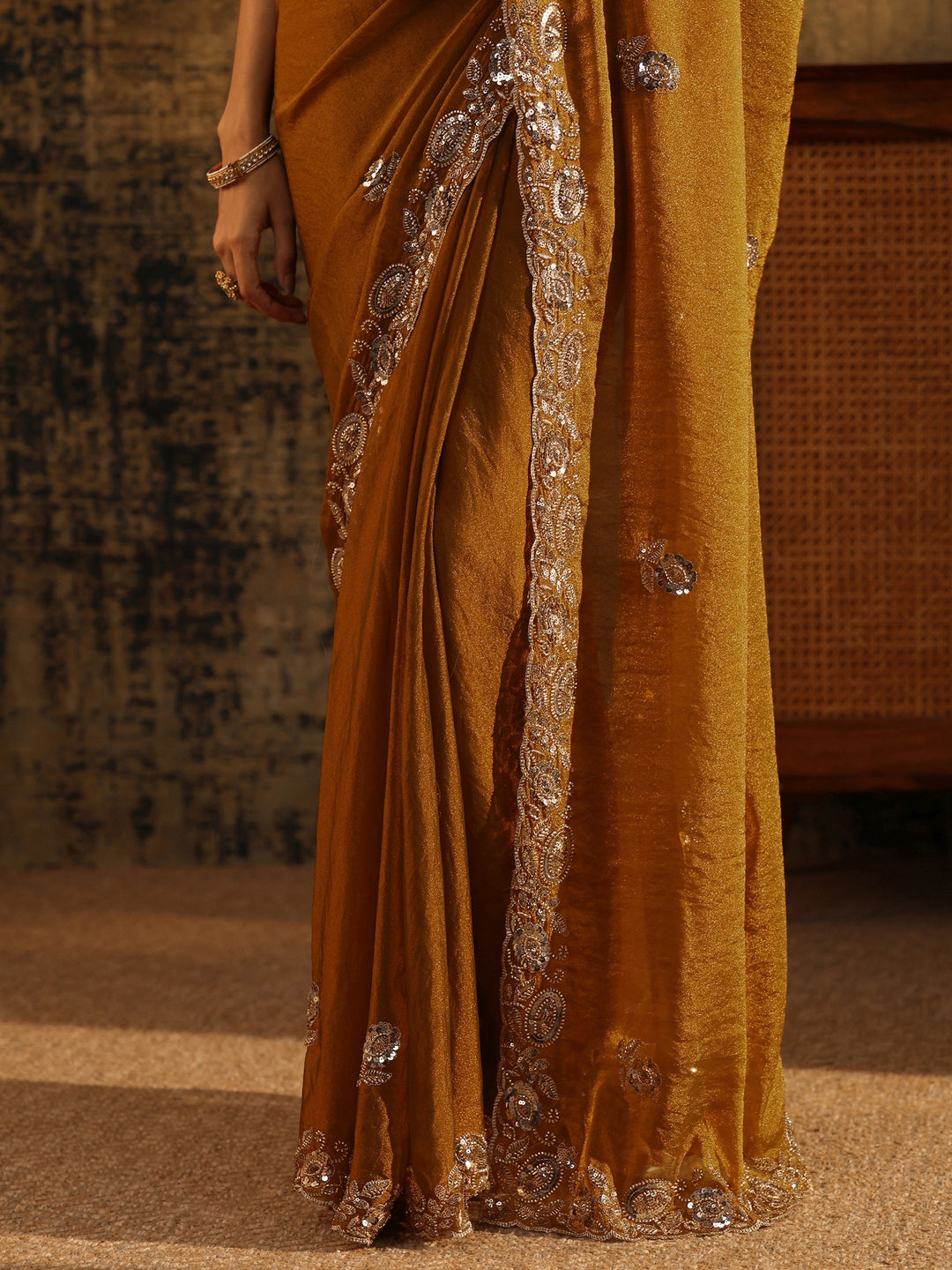  Libas Art Antique Gold Sequin Embellished Georgette Saree 