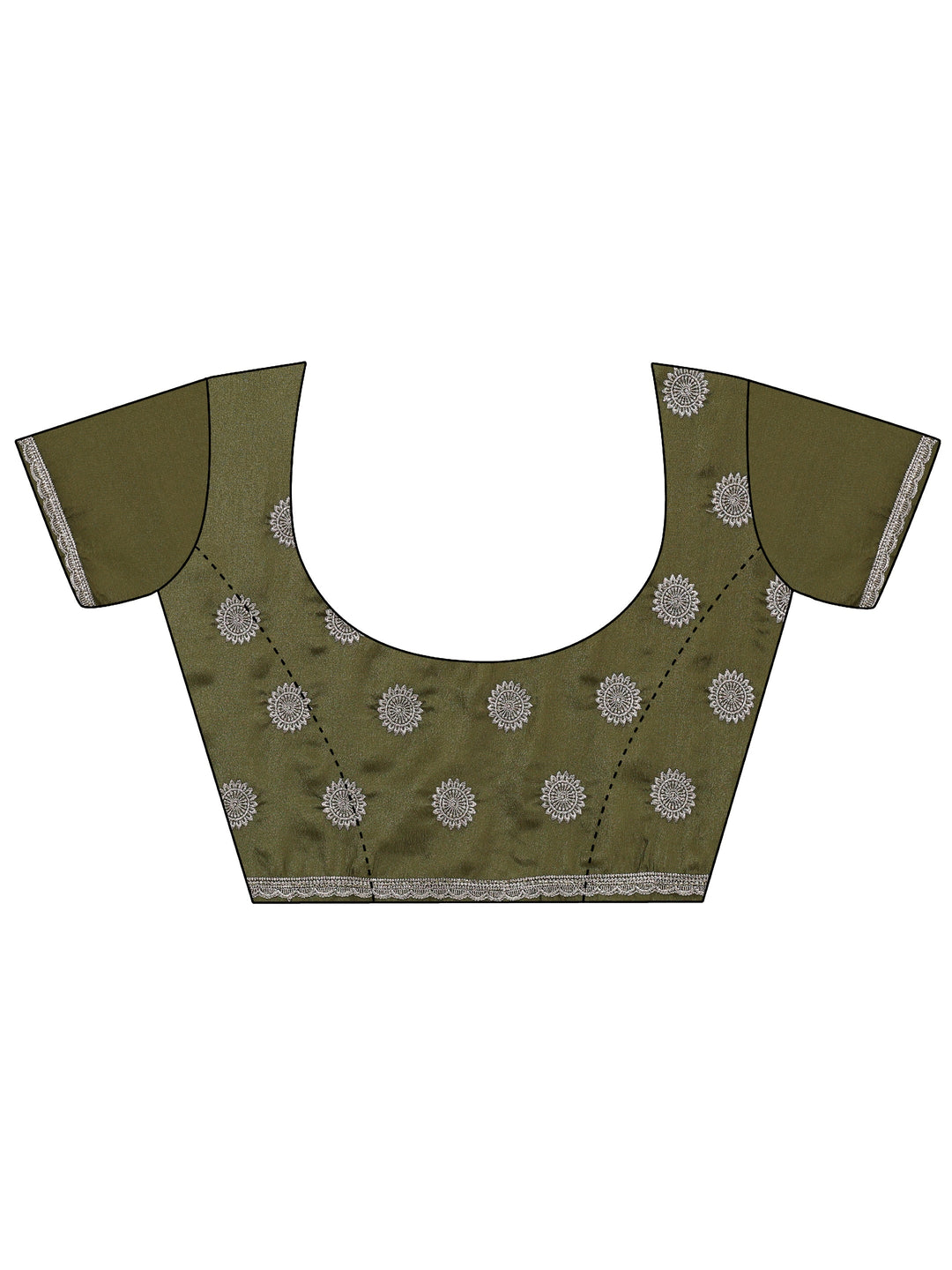  Libas Leaf Green Satin Saree with Floral Embellishments 