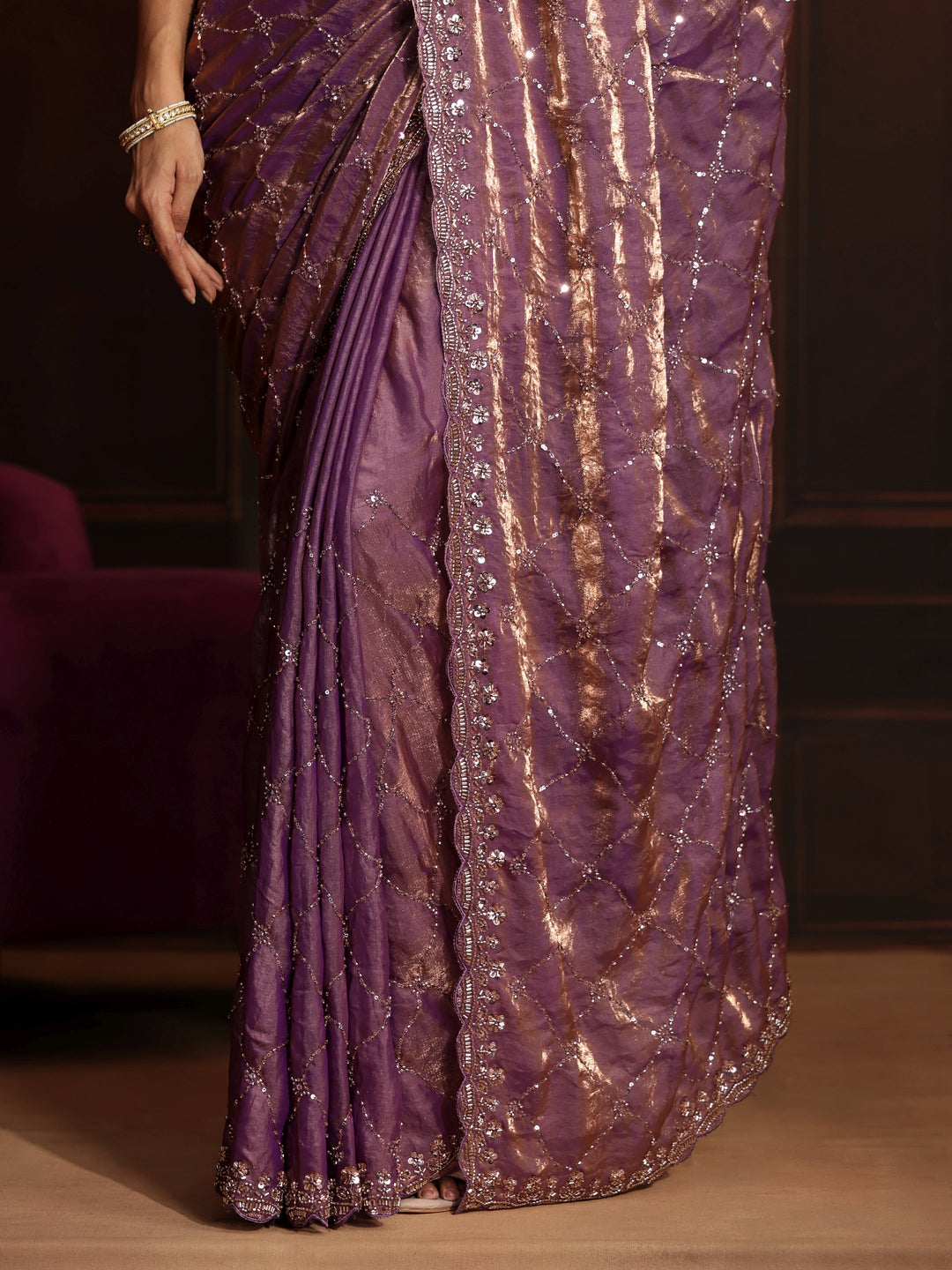  Libas Art Lavender Embellished Tissue Saree 