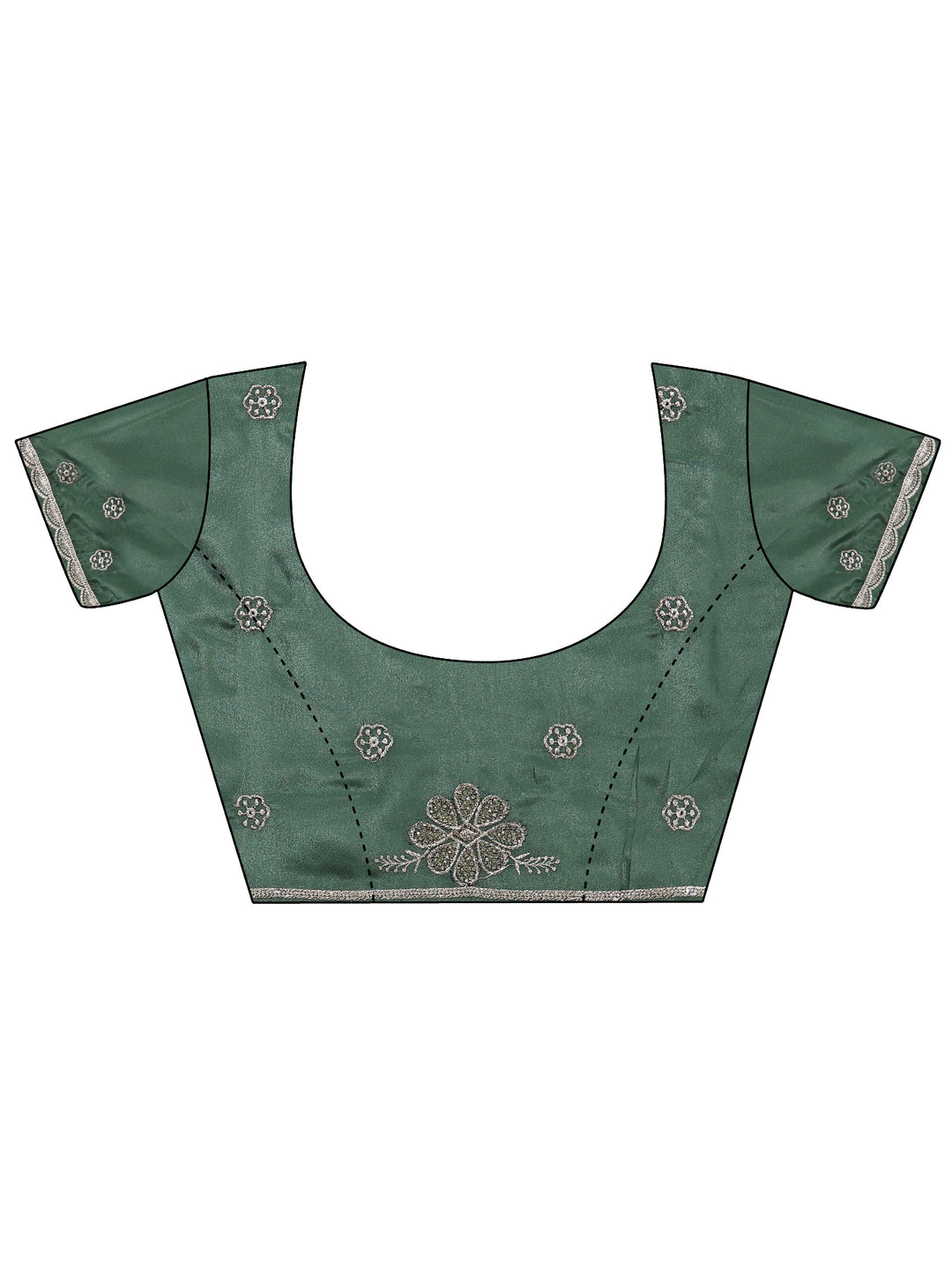  Libas Moss Green Floral Embroidered Satin Saree 