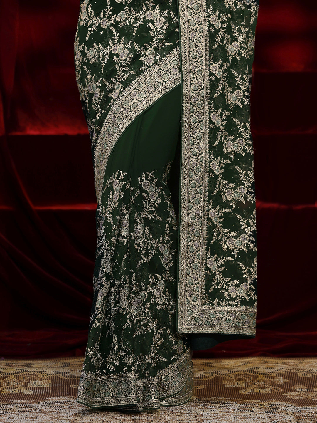  Libas Green Floral Embroidered Georgette Saree 