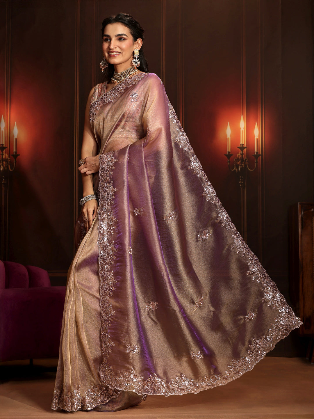  Libas Art Lavender Embellished Organza Saree 