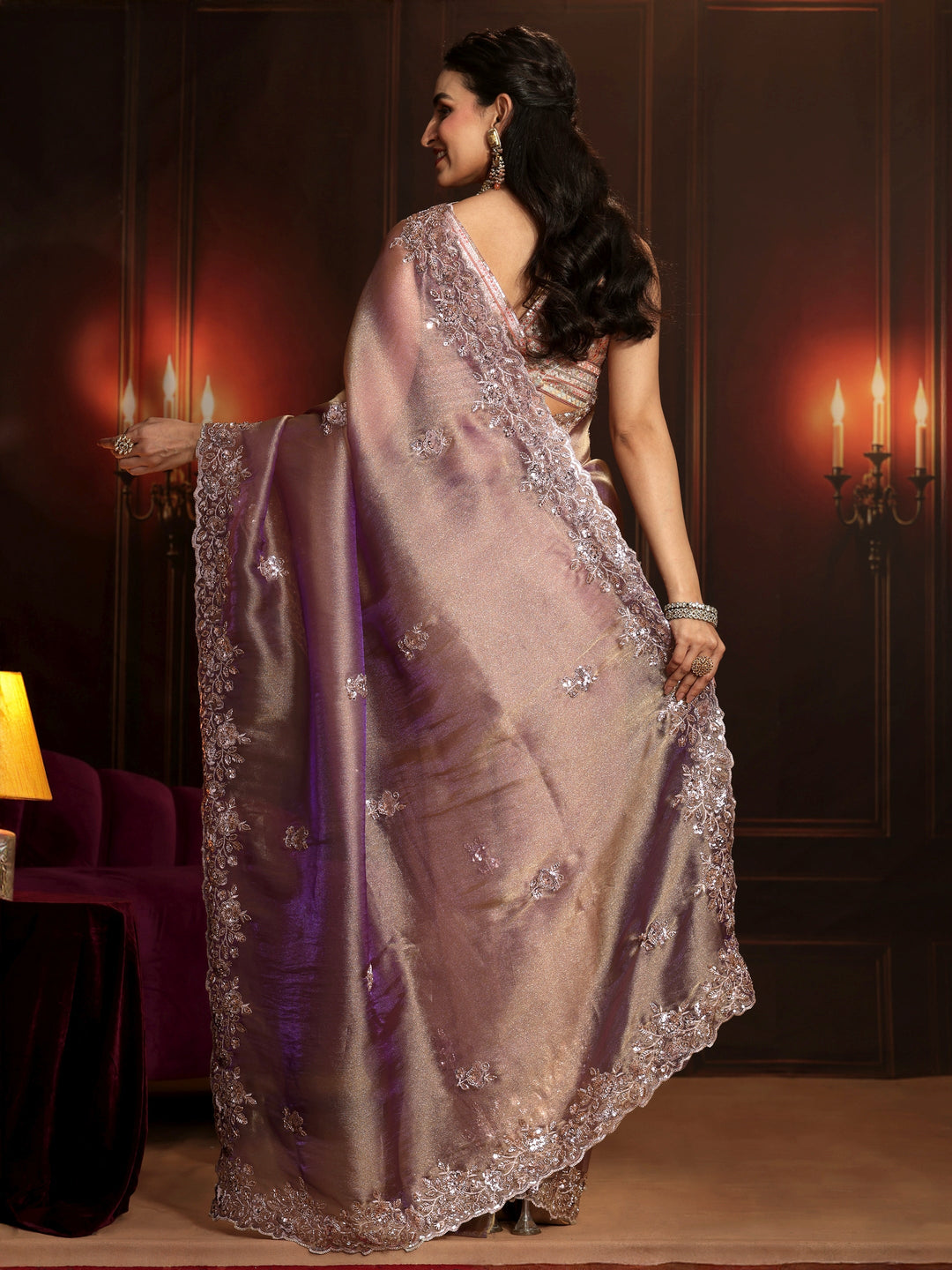  Libas Art Lavender Embellished Organza Saree 