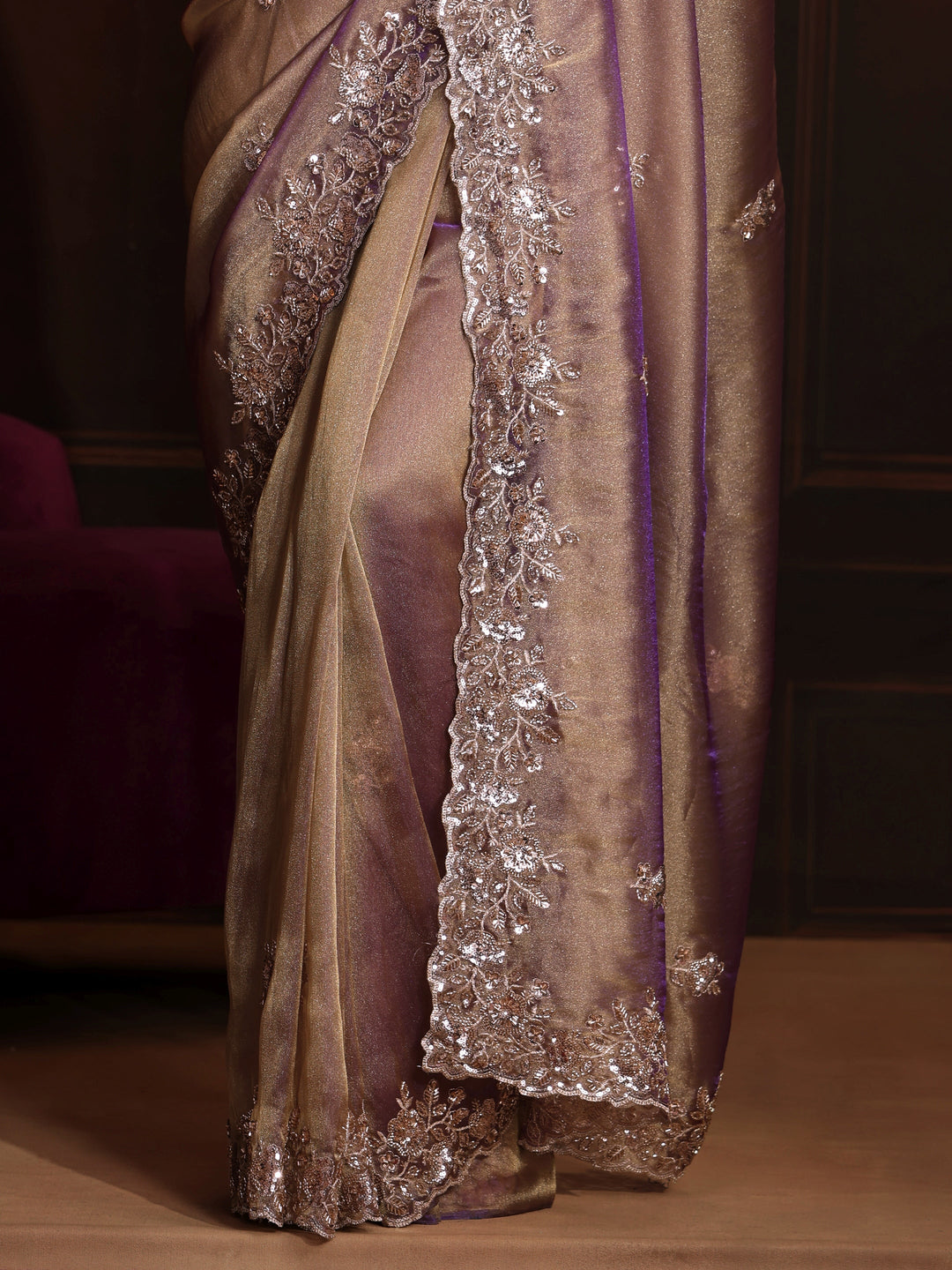 Libas Art Lavender Embellished Organza Saree 