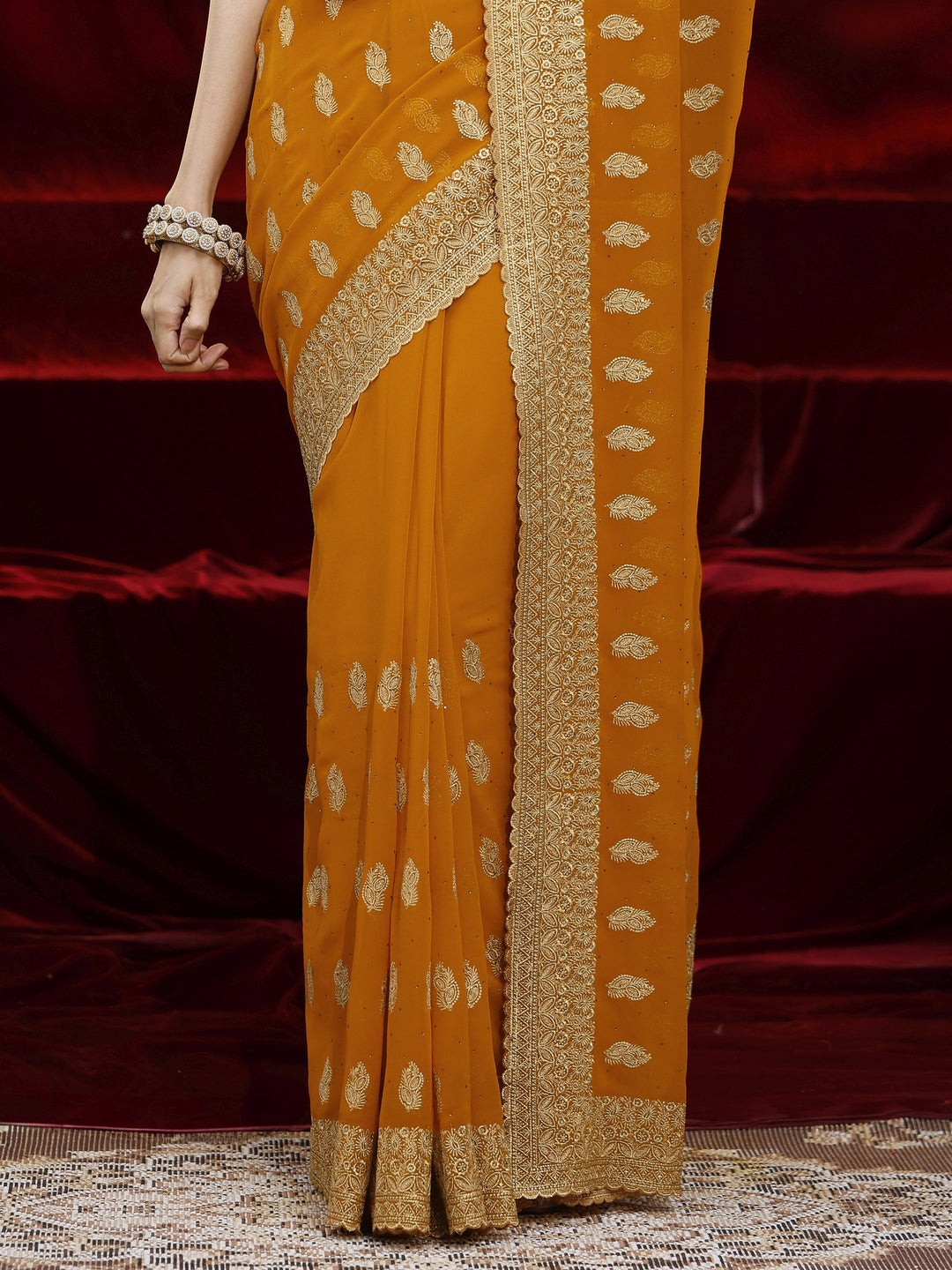  Libas Orange Embroidered Georgette Saree 