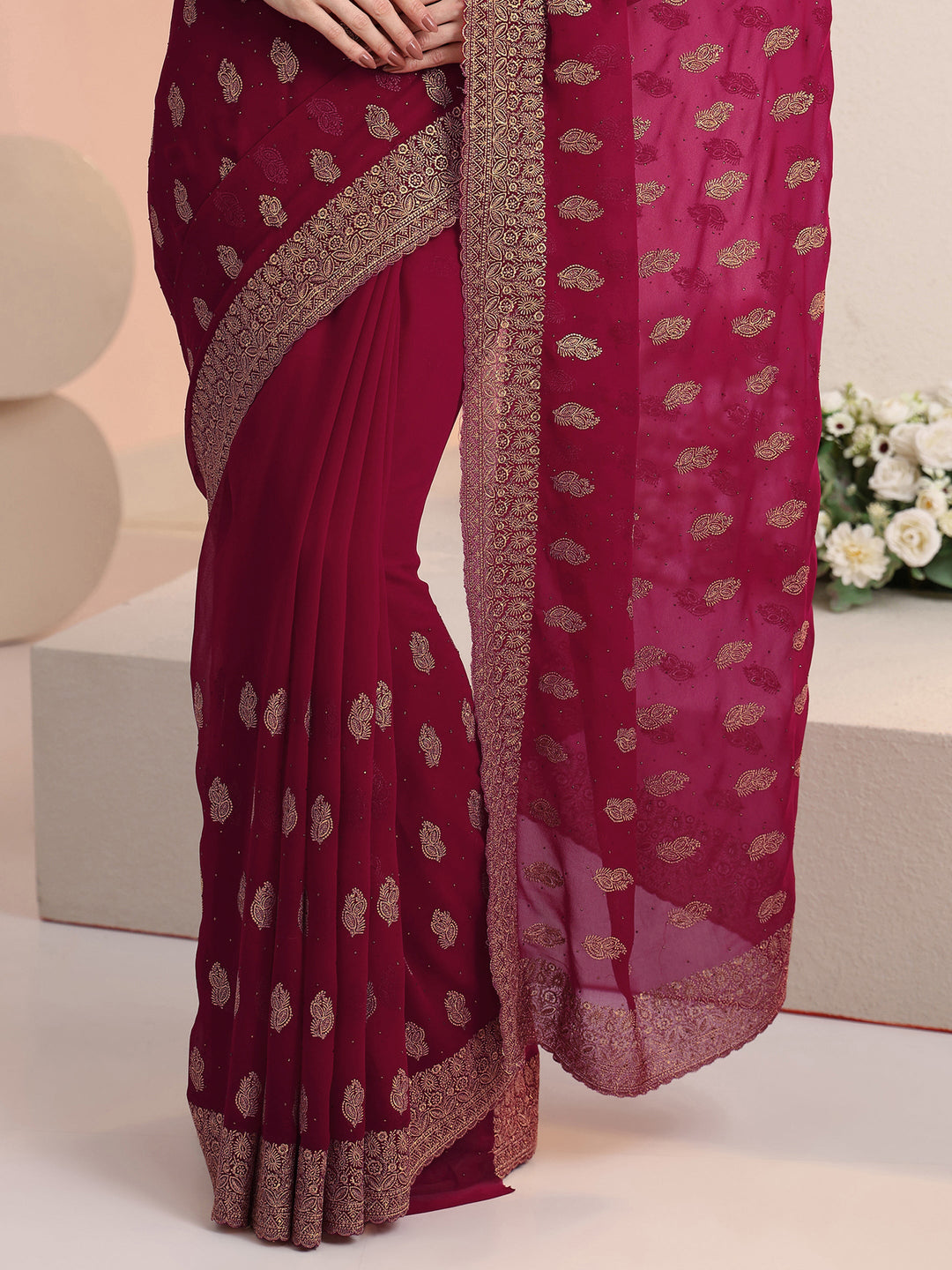 Libas Rani Pink Embroidered Georgette Saree 