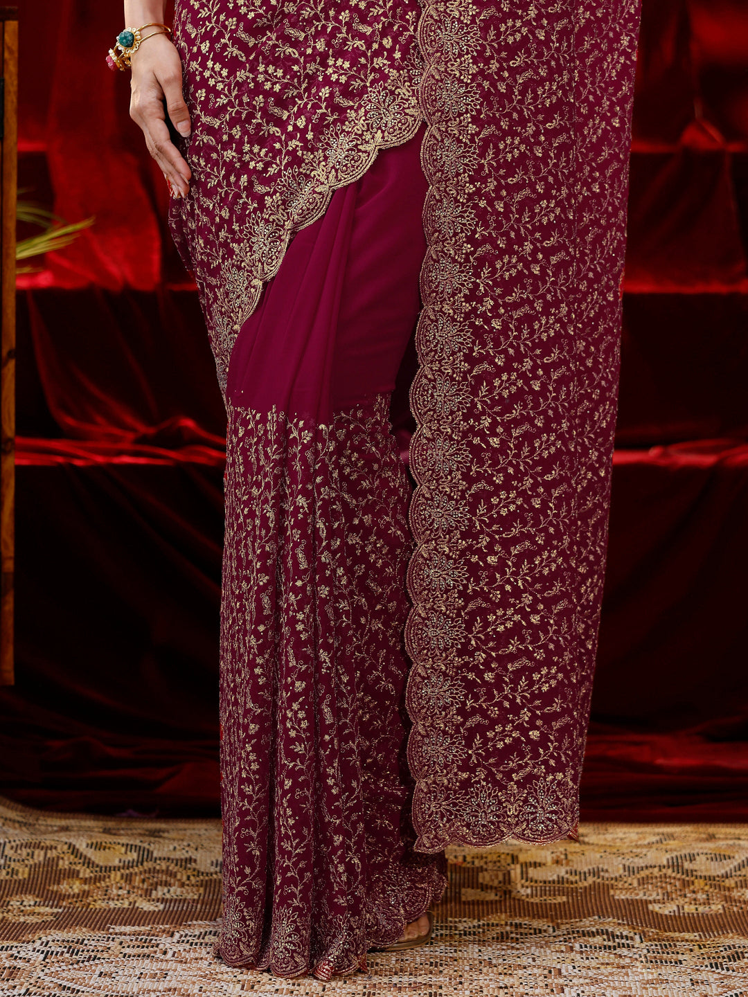  Libas Pink Floral Embroidered Georgette Saree 