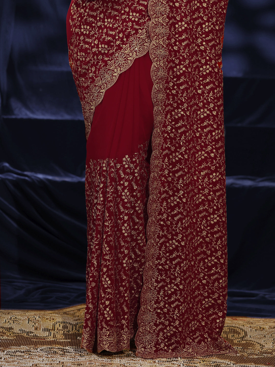  Libas Red Floral Embroidered Georgette Saree 