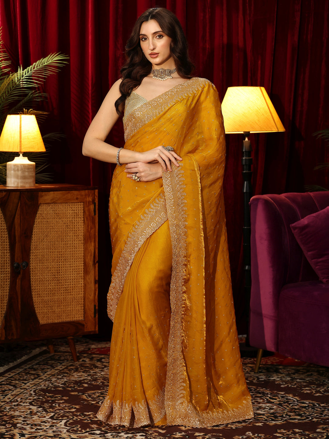  Mustard Embellished Tissue Saree 