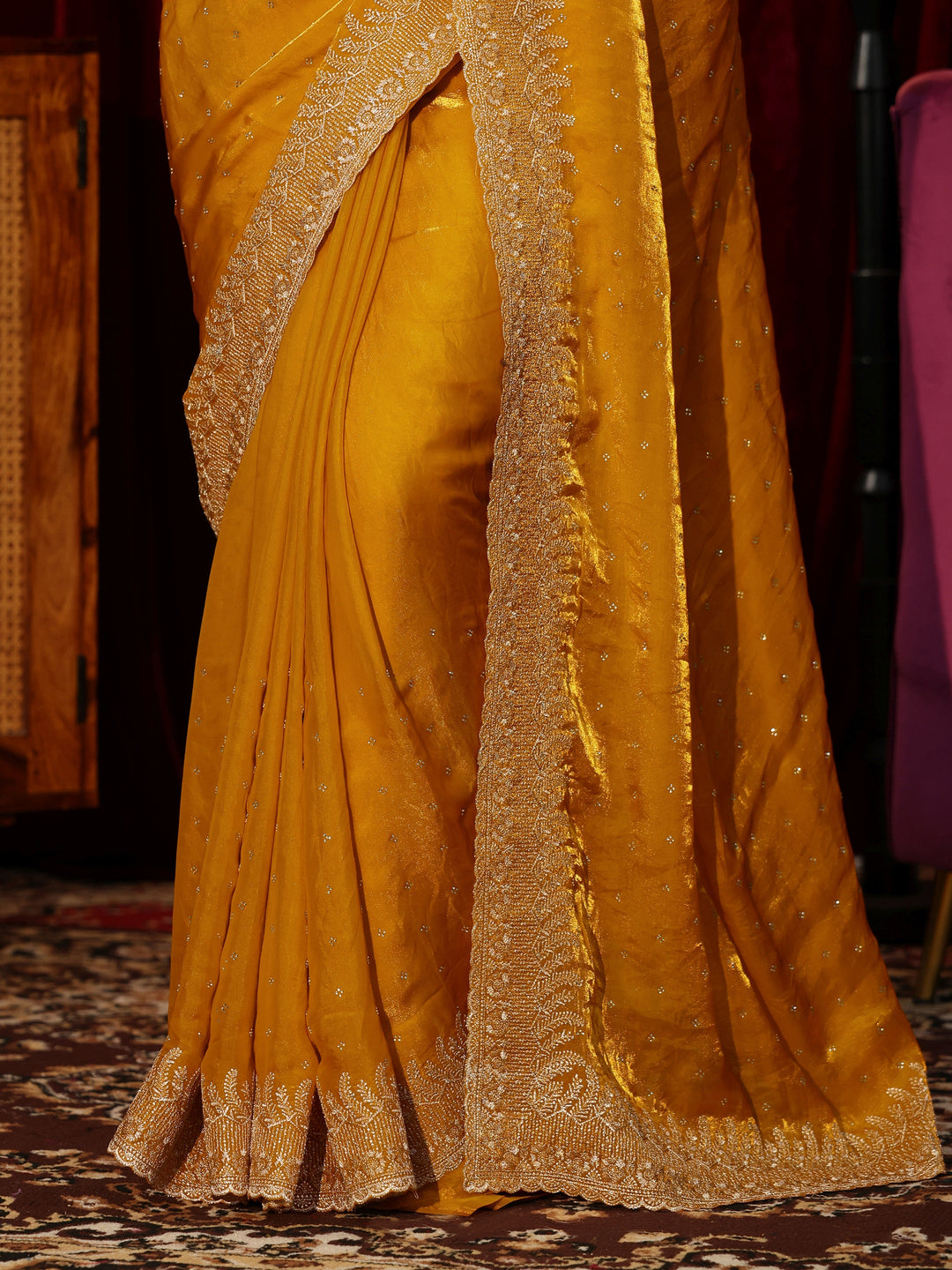  Mustard Embellished Tissue Saree 