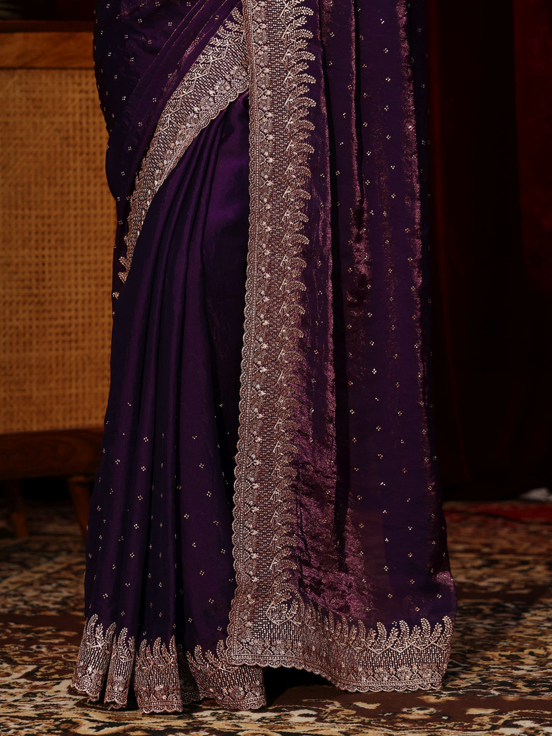  Imperial Purple Embellished Tissue Saree 