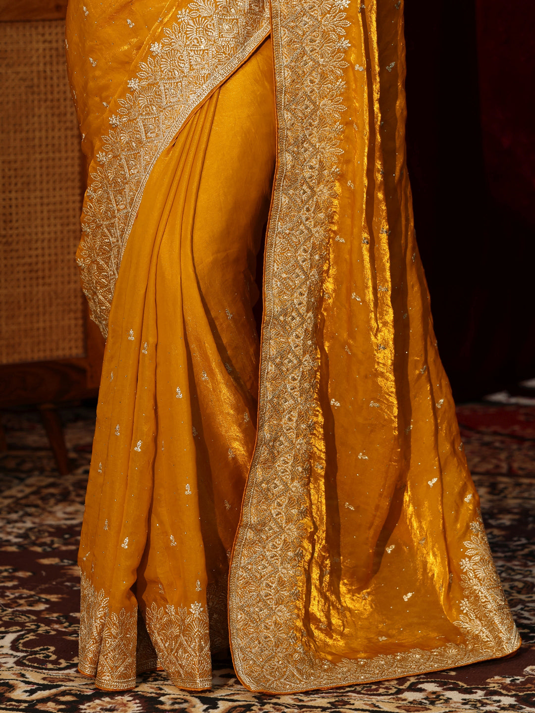  Mustard Embellished Tissue Saree 