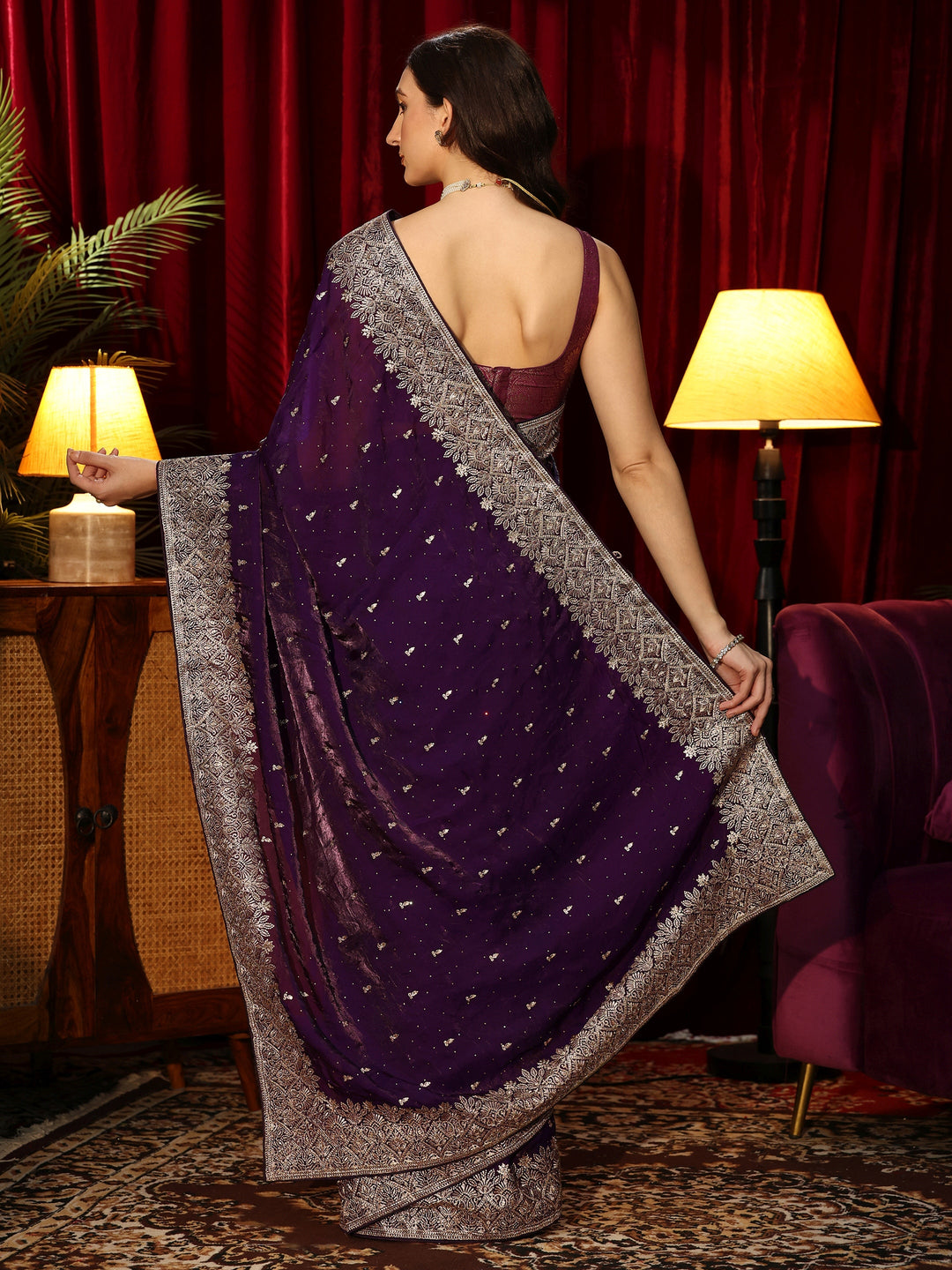  Imperial Purple Embellished Tissue Saree 