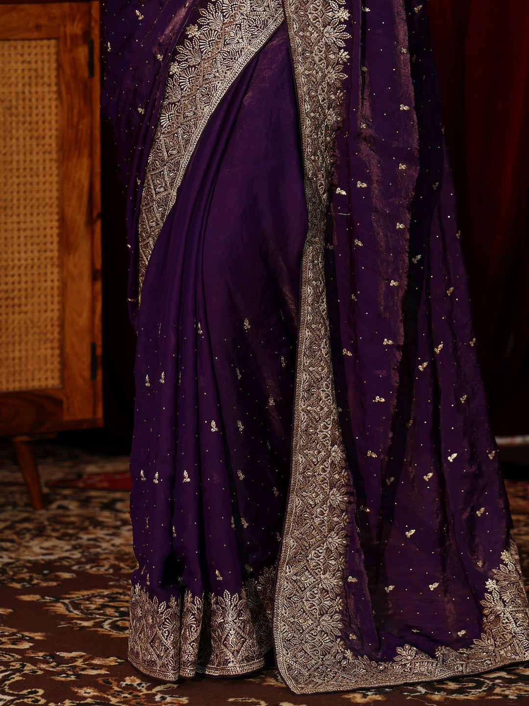  Imperial Purple Embellished Tissue Saree 