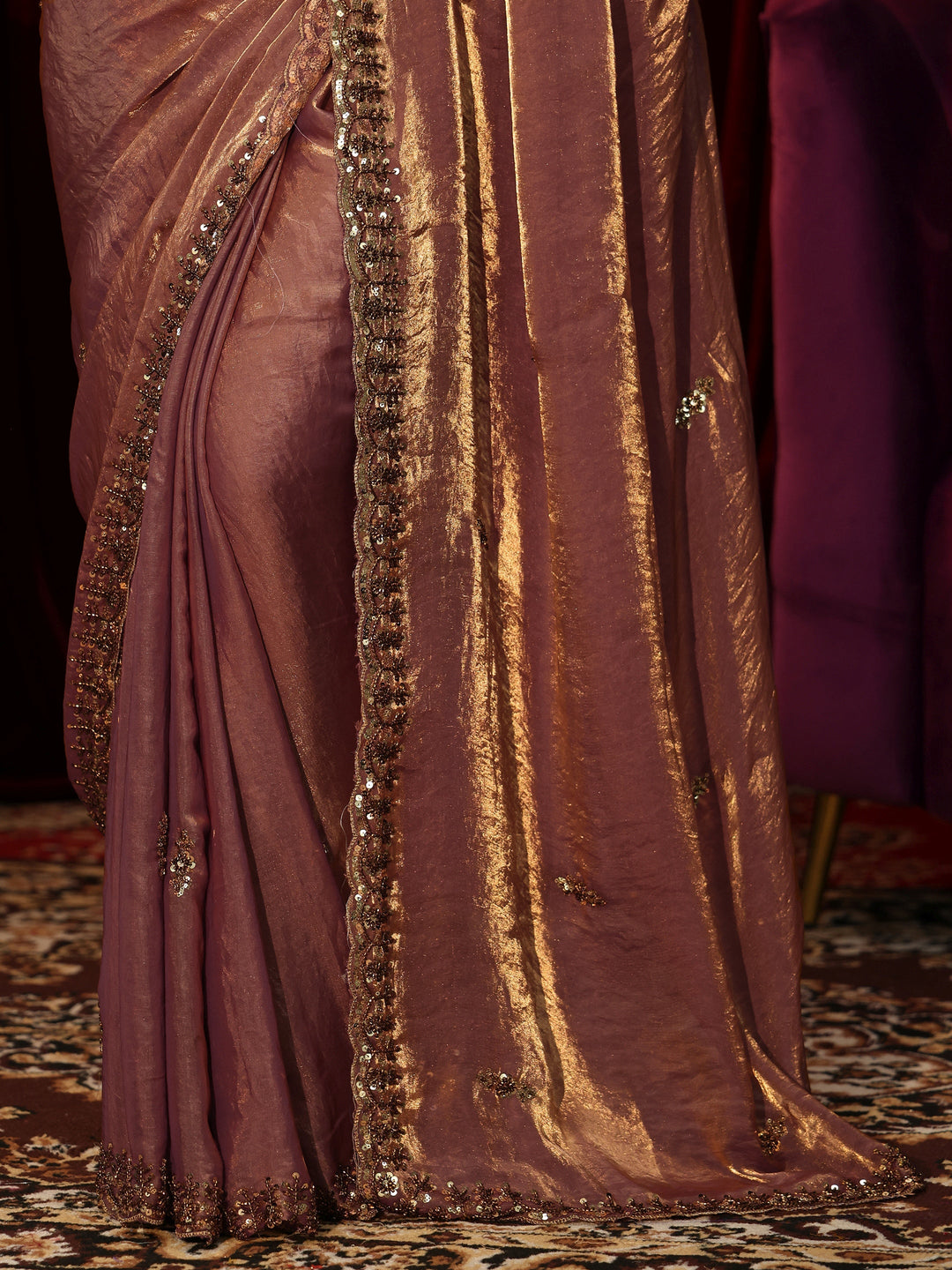  Brown Embellished Tissue Saree 